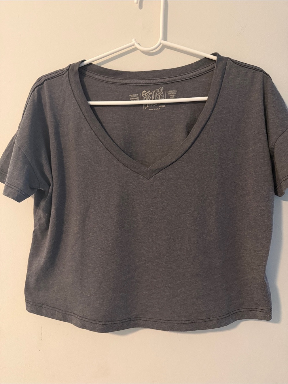 Original Retro Brand V-Neck Cropped Tee — Charcoal